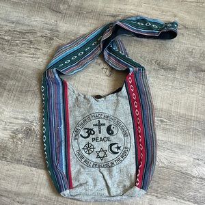 Boho Hemp bag with message of peace